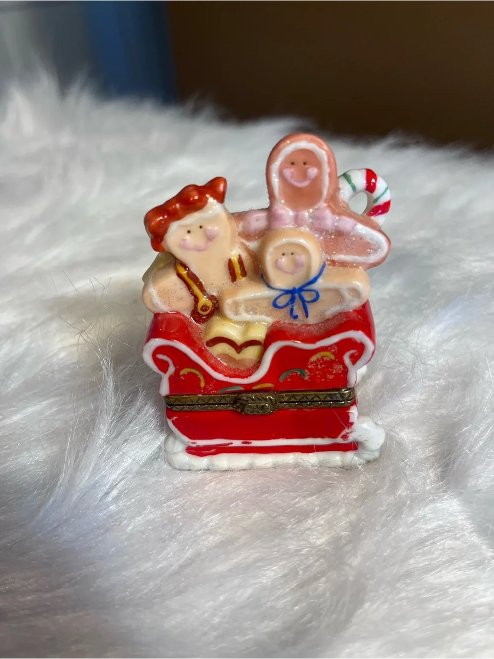 Santa, Gingerbread Man in Red Sleigh Trinket Box